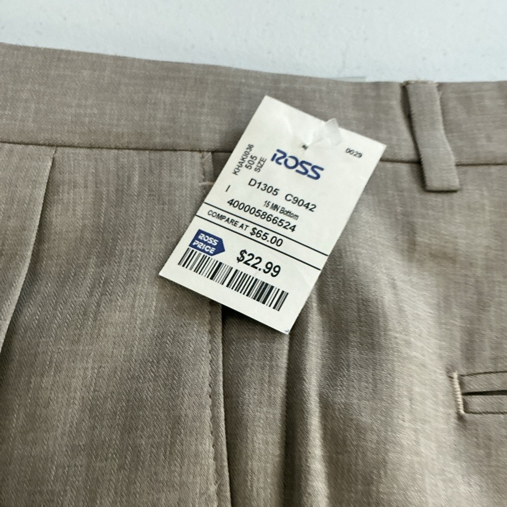 Claiborne‎ Pants Mens 38x30 Beige Khaki Polyester-Herringbone Pleated Cuffed NWT - Picture 9 of 9